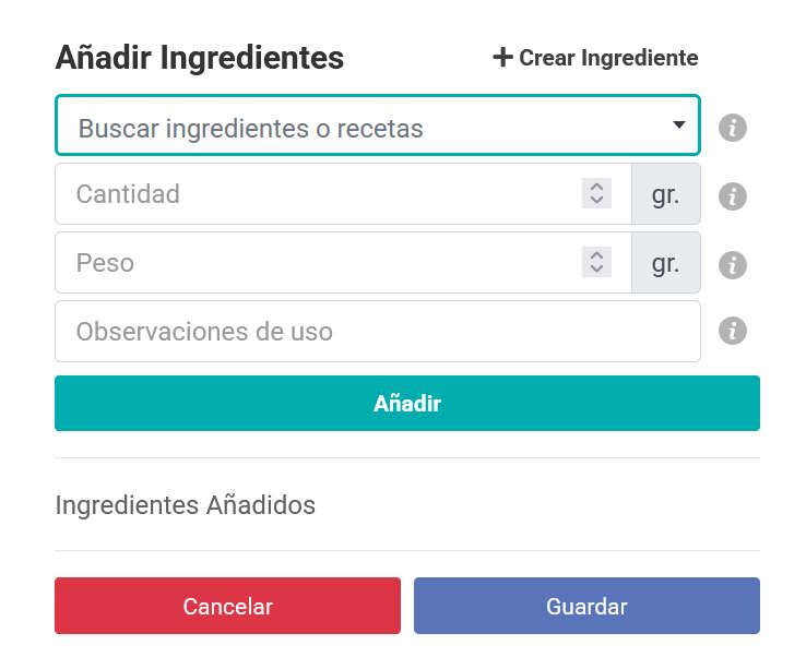 crear ingrediente desde la receta