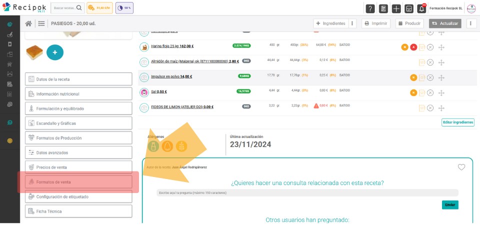 formato de venta en receta
