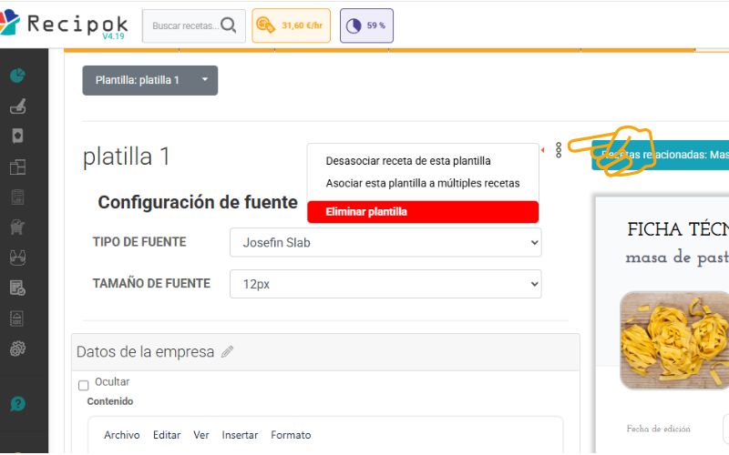 asociar plantillas a recetas