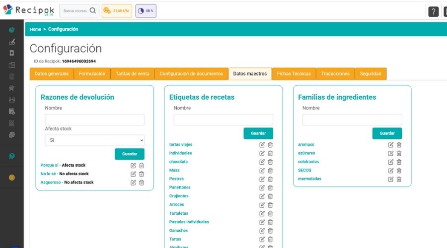 razones de devolucion de stock en recipok