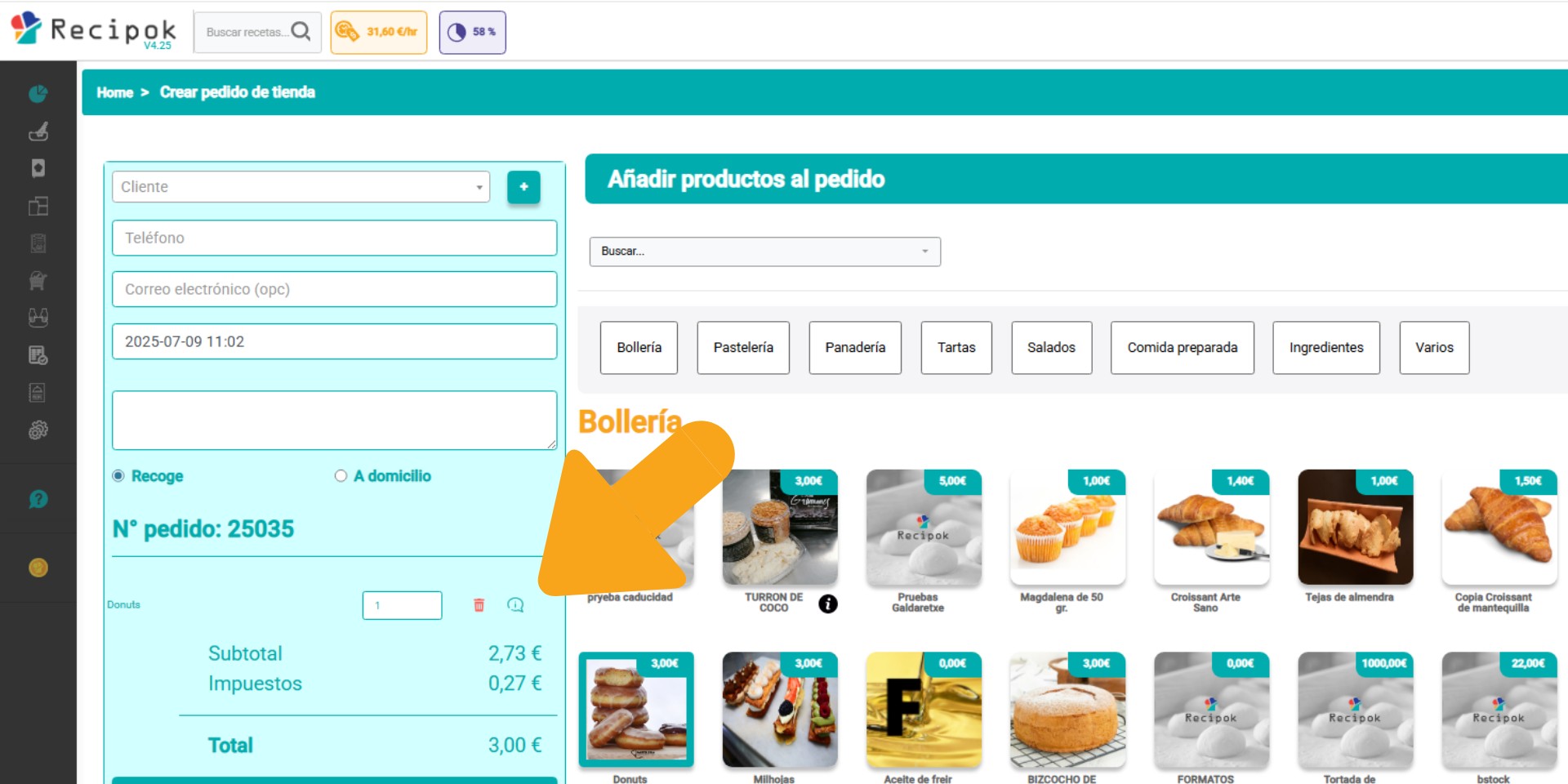 Añadir observaciones por artículo desde tiendas recipok